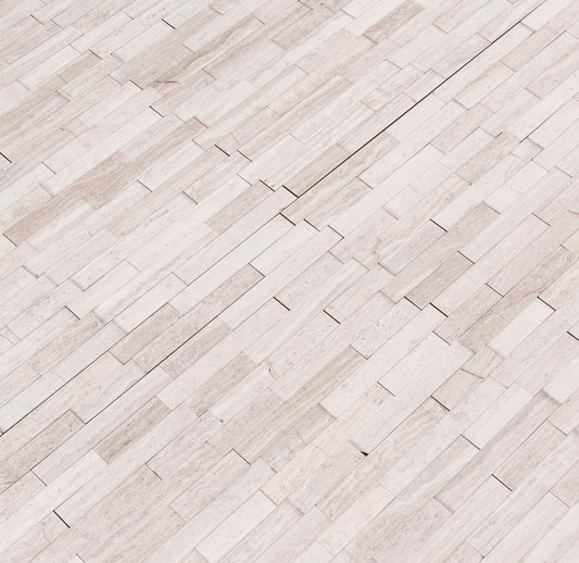 WHITE QUARRY INTERLOCKING 3D PEEL AND STICK MOSAIC