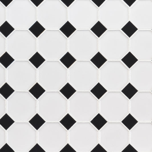 WHITE AND BLACK GLOSSY OCTAGON 6MM