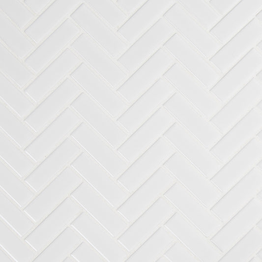 WHITE GLOSSY HERRINGBONE MOSAIC