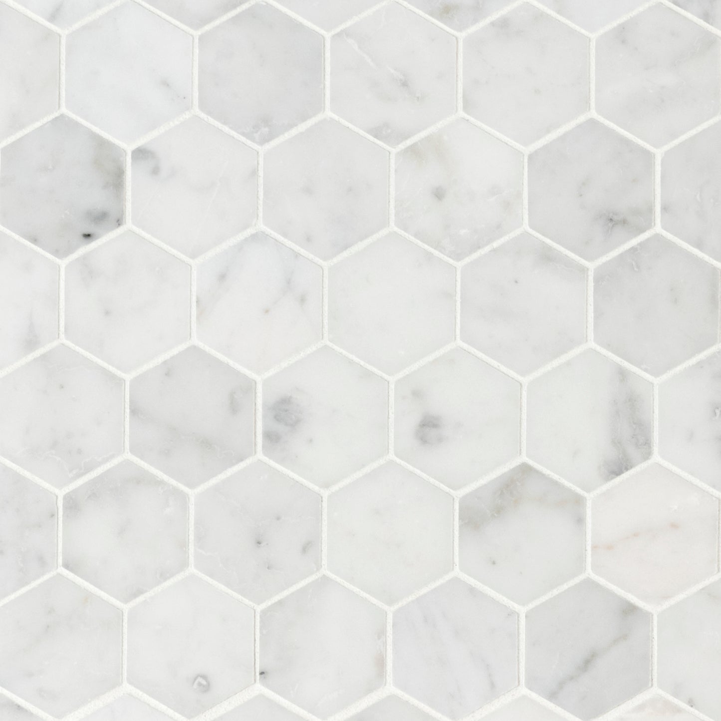CARRARA WHITE 2" HEXAGON HONED