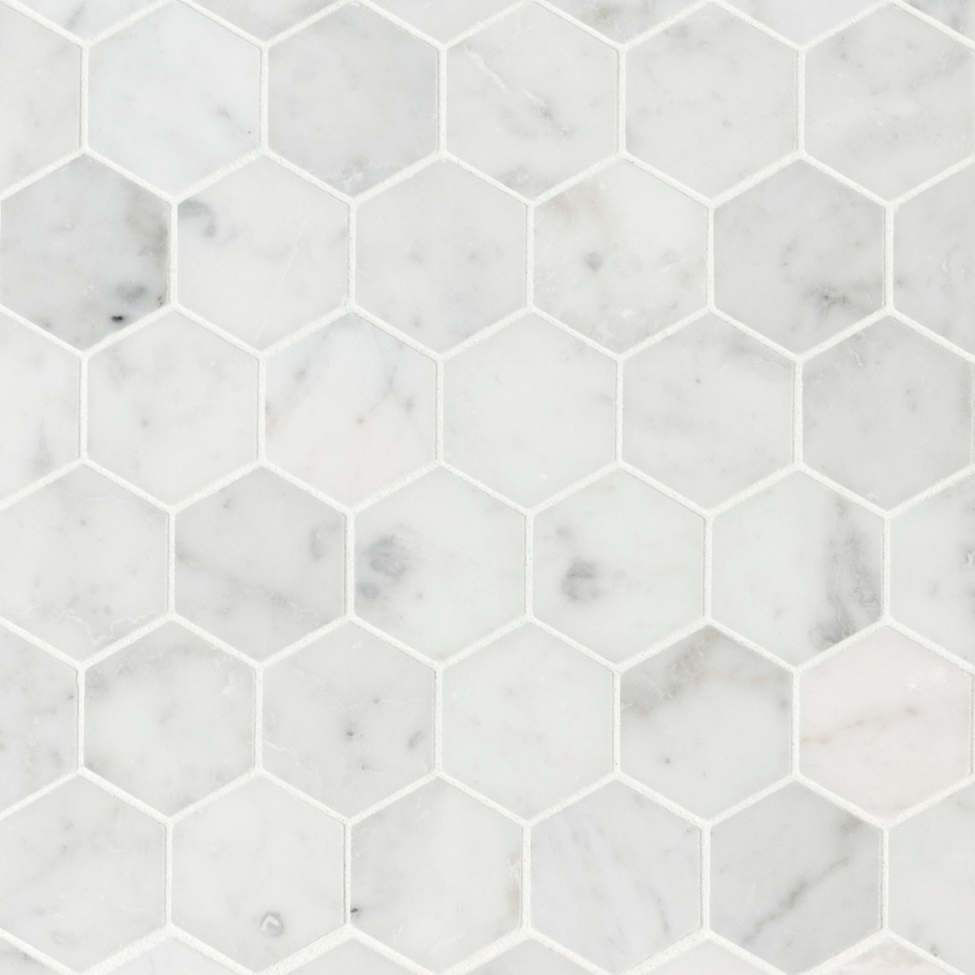 CARRARA WHITE 2" HEXAGON HONED