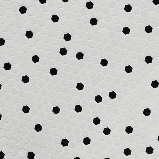 BLACK AND WHITE 1" HEXAGON MATTE